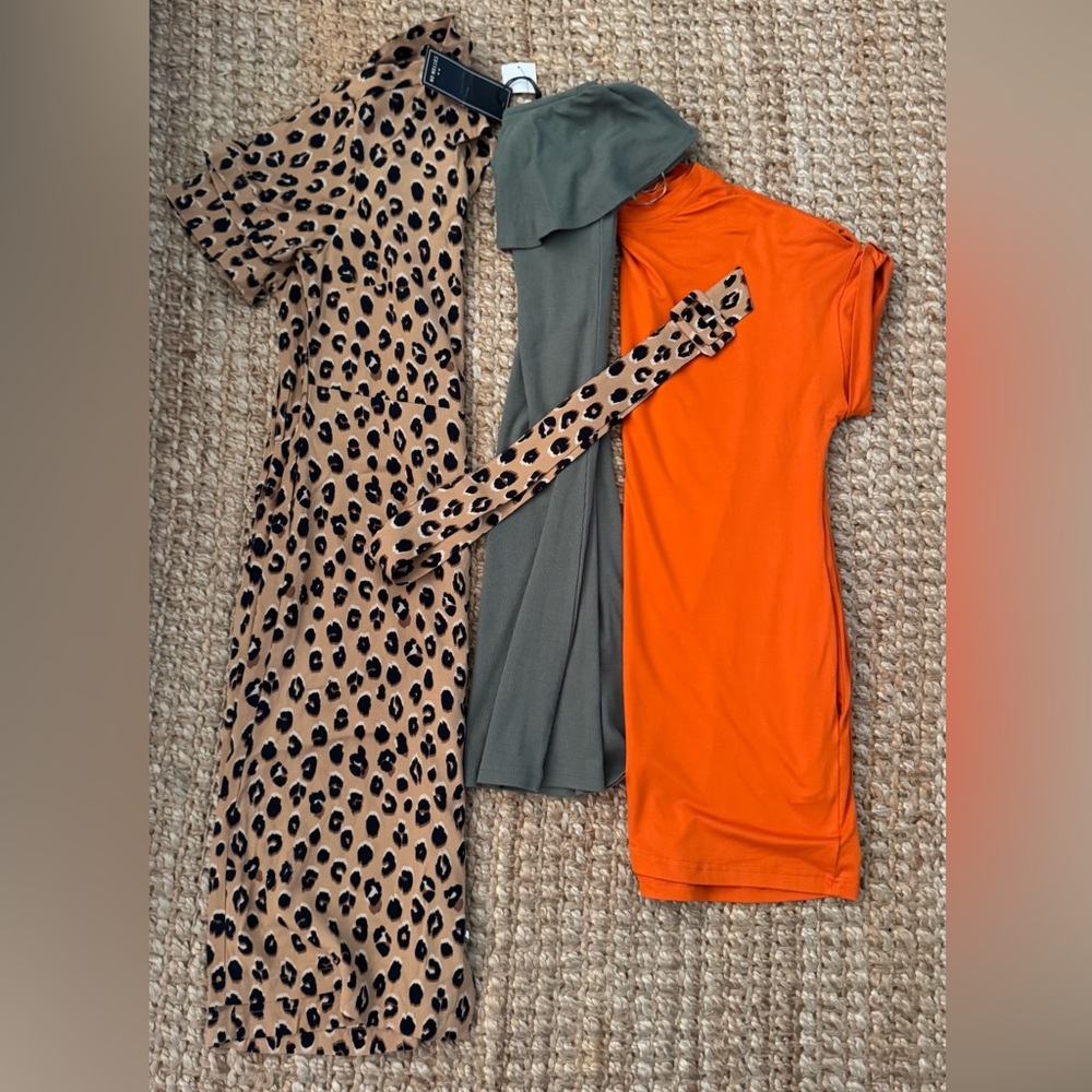 Dress bundle Orange, leopard, army green xs-small set of 3 cotton on shein